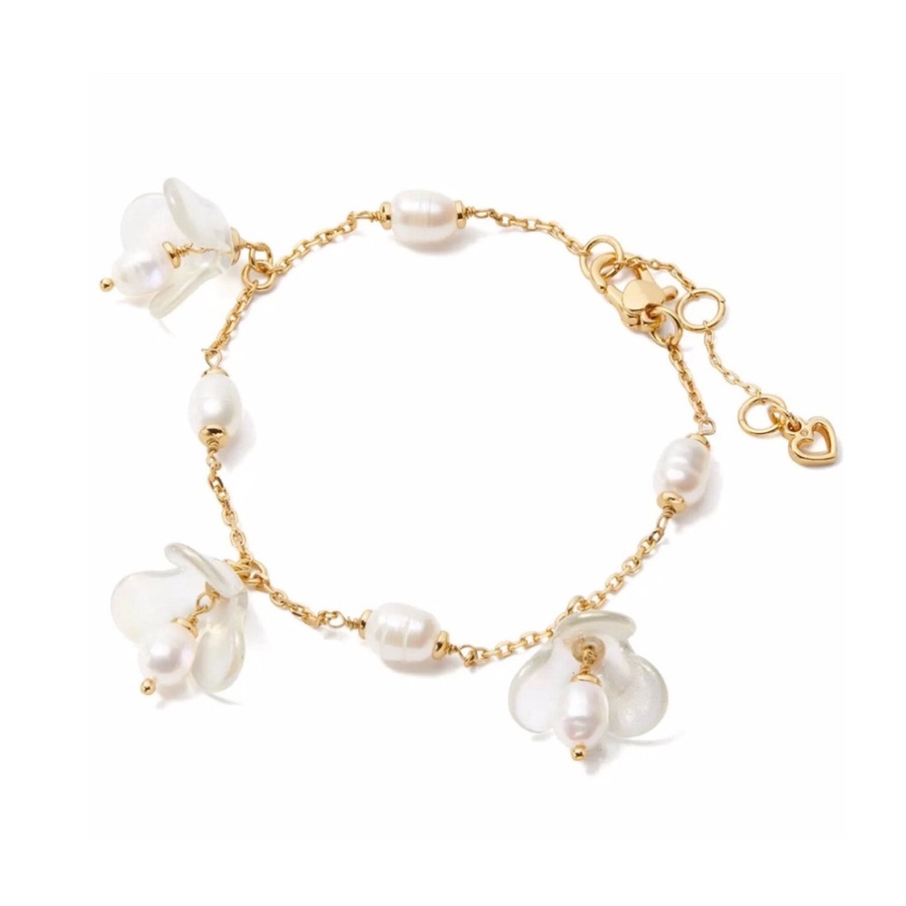 NWT Kate Spade Gold Painted Petals Pearl Bracelet